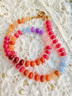 Multicolor Beaded Necklace with Pink, Orange & Purple Accents